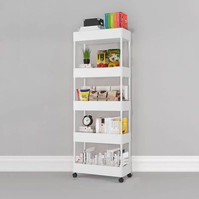 CraftThink Contemporary Vertical Bookshelf, 4 Tier Organizer Open Multipurpose Bookshelf with Metal Frame and Plastic Shelf for Living Room Bedroom Home Office, White 16" L x 7" W x 45.5" H