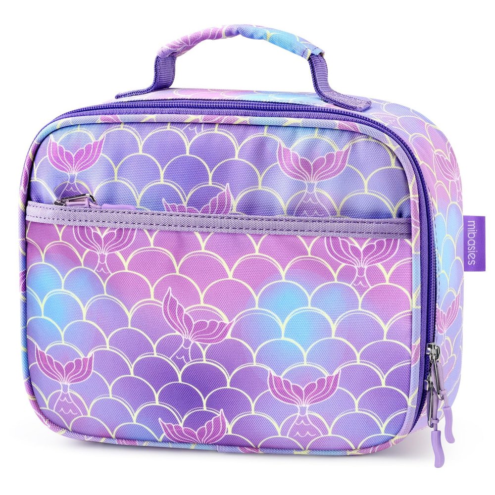 mibasies Kids Lunch Box for Girls, Insulated and Reusable Lunch Bag for School Preschool Kindergarten, Mermaid Tail
