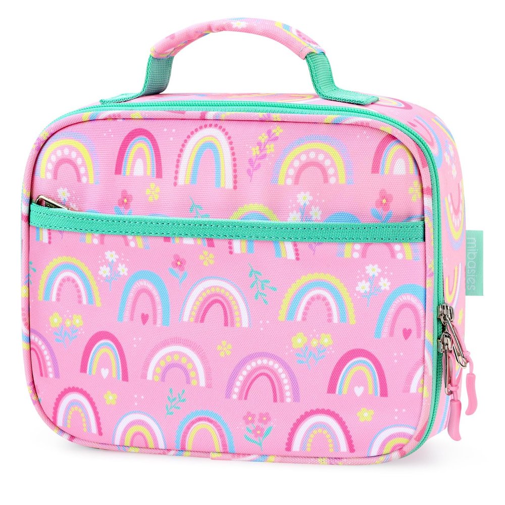 mibasies Kids Lunch Box for Girls, Insulated and Reusable Lunch Bag for School Preschool Kindergarten, Pink Rainbow