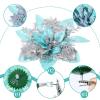 24 Christmas Glitter Artificial Poinsettia Flowers Xmas Poinsettia Artificial Wedding Flowers Decorations Xmas Tree Ornaments with Clips for Party Favors, 6 Inch, 4 Inch, 3 Inch (Silver and Green) view 2