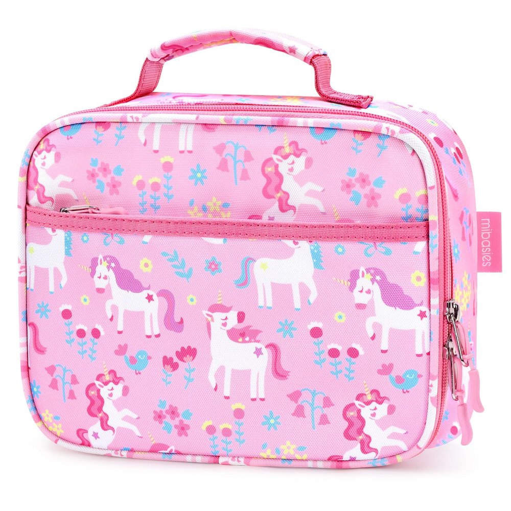 mibasies Kids Lunch Box for Girls, Insulated and Reusable Lunch Bag for School Preschool Kindergarten, Flower Unicorn