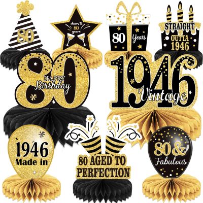 9PCS 80th Birthday decorations 80th birthday Centerpieces for Tables Decorations Vintage 1946 Honeycomb Table Topper Back in 1946 80th Birthday Decorations for Men and Woman 80 Years Birthday Party