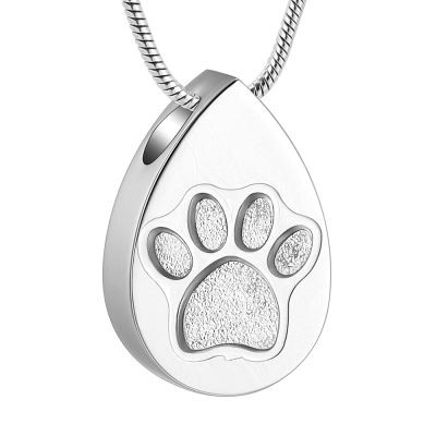 SHEIL Pet Paw Teardrop Cremation Jewelry for Ashes Stainless Steel Keepsake Pendant Holder Ash for Dog Cat Memorial Urn Necklace