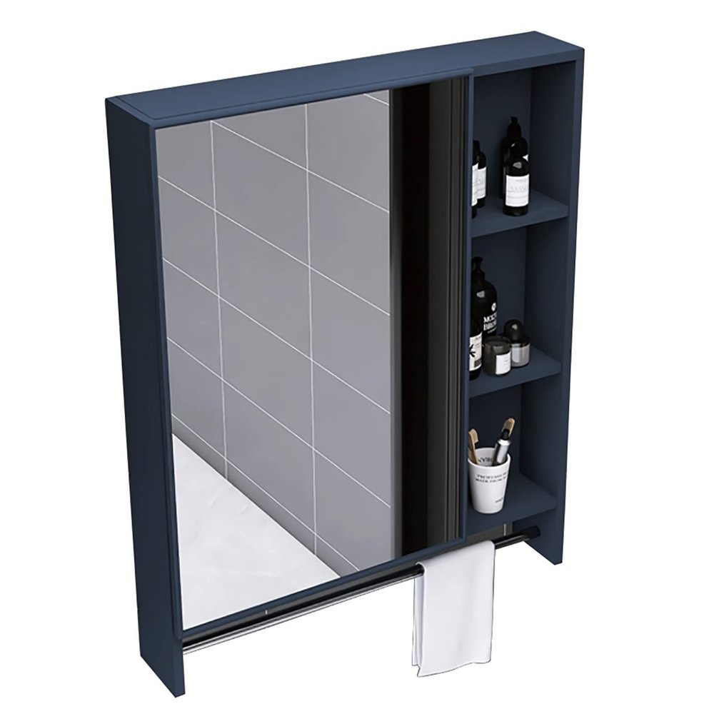 Wall Mount Bathroom Mirror Cabinet Medicine Cabinet Aluminum Hanging Cabinet with Mirror Door and Towel Bar Bathroom Wall Mirror Cabinet 21.6 * 25.5 * 4.3 INCH Blue/Black/White