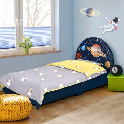 HONEY JOY Twin Bed Frames for Kids, Toddler Wooden Twin Bed Platform with Headboard & Slat Base, No Box Spring Needed, Children Bedroom Furniture for Boys Girls, Fits Standard Twin Mattress, Planet
