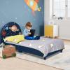 HONEY JOY Twin Bed Frames for Kids, Toddler Wooden Twin Bed Platform with Headboard & Slat Base, No Box Spring Needed, Children Bedroom Furniture for Boys Girls, Fits Standard Twin Mattress, Planet view 4