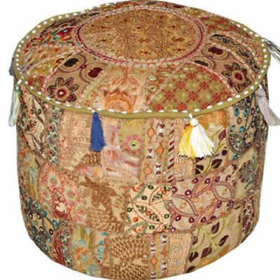 Handmade Bohemian Patchwork Pouffe Cover Ottoman Ethnic Decor Pouffe Foot Stool (18" x 18" x 14" Inch)