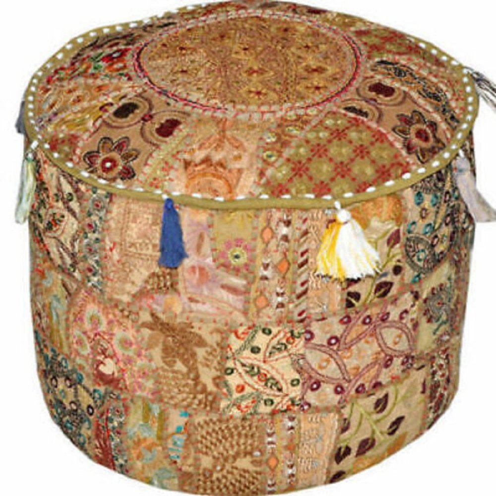 Handmade Bohemian Patchwork Pouffe Cover Ottoman Ethnic Decor Pouffe Foot Stool (18" x 18" x 14" Inch)