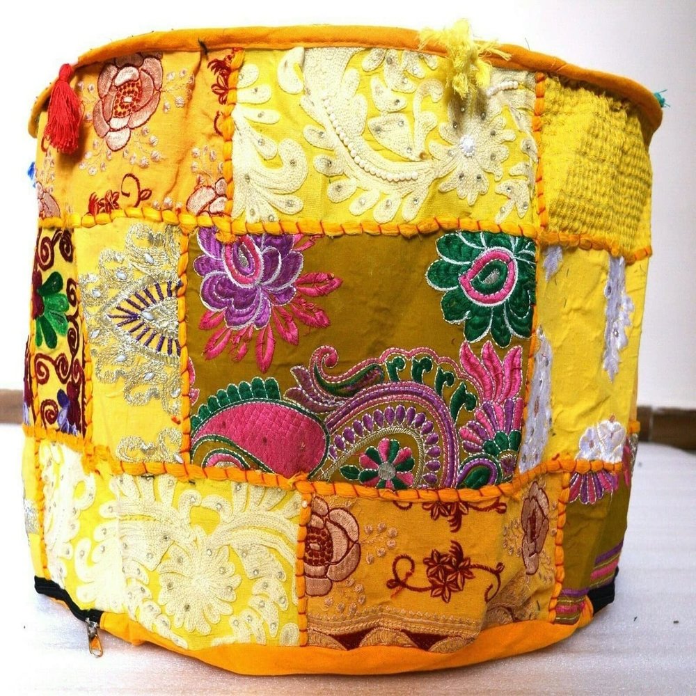 Indian Pouf Ottoman Turquoise Poof Cover Foot Stool Floor Pillow Ethnic Decor (18" x 18" x 14" Inch)