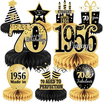 9PCS 70th Birthday decorations 70th birthday Centerpieces for Table Decorations 2026 Vintage 1956 Honeycomb Table Topper Back in 1956 70th Birthday Decoration for Men and Woman 70 Years Birthday Party