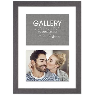 Malden International Designs 10x14 Charcoal Gray Floating Glass Wall Frame Displays Up To 2 5x7 Photos