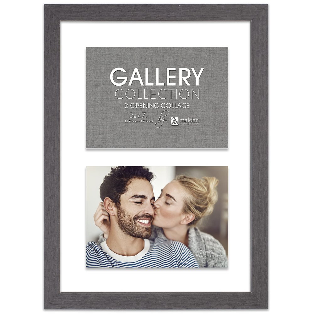 Malden International Designs 10x14 Charcoal Gray Floating Glass Wall Frame Displays Up To 2 5x7 Photos