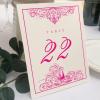 Peacock Flourish Wedding Table Numbers (Select Color/Quantity), Champagne, Fuschia, 1-110, Double Sided, Tent or Use in a Stand, Great for Parties & Restaurants - Made in the USA view 1