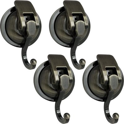YSSILADI Heavy Duty Vacuum Suction Shower Hooks - Glass Suction Cup Bathroom Robe Hooks, Reusable, No Hole Punched - Bronze, 4 Pack