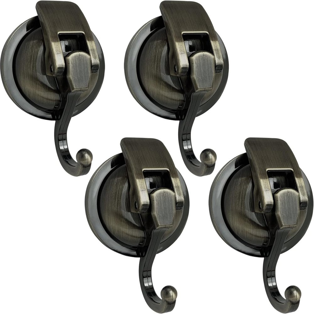 YSSILADI Heavy Duty Vacuum Suction Shower Hooks - Glass Suction Cup Bathroom Robe Hooks, Reusable, No Hole Punched - Bronze, 4 Pack