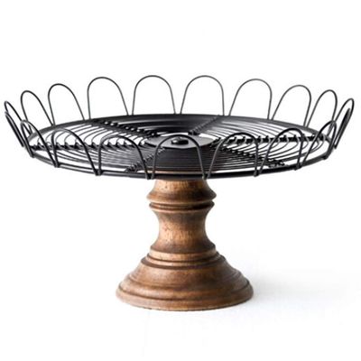 Fruit Bowl for Kitchen Counter Fruit Basket Fruit Bowl Nordic Simple Handmade Wrought Iron Solid Wood Dessert Cake Table Cake Fruit Bowl Silver Large Fruit Bowl (Color : A)