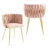 NIOIIKIT Modern Velvet Dining Chairs Hand Weaving Accent Chairs Living Room Chairs Upholstered Side Chair with Golden Metal Legs for Dining Room Kitchen Vanity Living Room (Pink) view 1