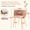 NIOIIKIT Modern Velvet Dining Chairs Hand Weaving Accent Chairs Living Room Chairs Upholstered Side Chair with Golden Metal Legs for Dining Room Kitchen Vanity Living Room (Pink) view 3