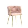 NIOIIKIT Modern Velvet Dining Chairs Hand Weaving Accent Chairs Living Room Chairs Upholstered Side Chair with Golden Metal Legs for Dining Room Kitchen Vanity Living Room (Pink) view 4