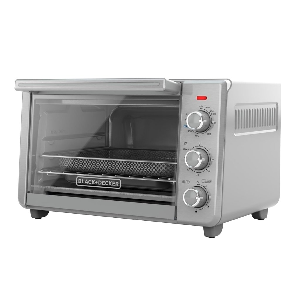 BLACK+DECKER Crisp 'N Bake Air Fryer Countertop Convection Toaster Oven, Large Capacity, 6-Slice, 5-in-1, Fits 12 Pizza, 60-Min Timer, Bake, Broil, Air Fry, Toast, Keep Warm, Stainless Steel