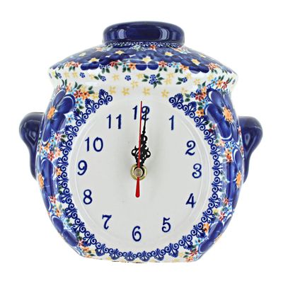 Blue Rose Polish Pottery - Blue Dahlia Wall Clock - 7.5" x 10" - Perfect Kitchen or Living Room Accent, Collectible Home Dcor