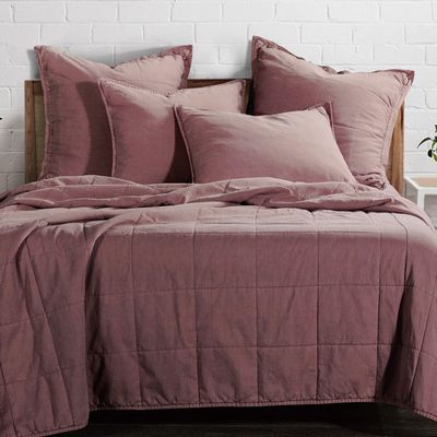 HiEnd Accents Stonewashed Cotton Canvas 2 Piece Coverlet Set, Twin Sarsaparilla Solid Color Soft Lightweight Cotton Bed Set, Box Stitch Pattern, Chic Casual Modern Rustic Bedspread with Pillow Sham