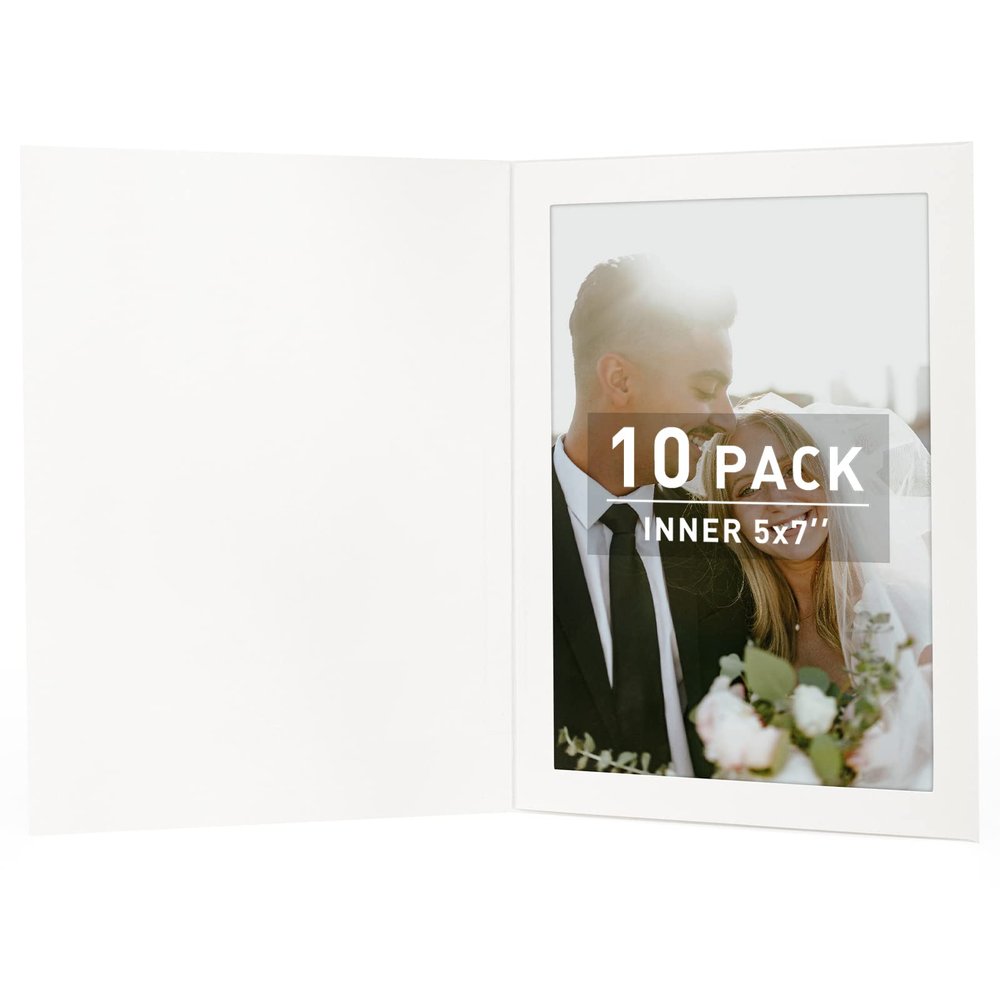 Golden State Art, Pack of 10, 5x7 Photo Folders, Cardboard Picture Frame, Paper Frame Cards, Greetings/Invitation Special Events: Graduation, Christmas, Wedding (White)