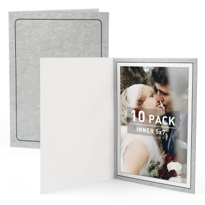 Golden State Art, Pack of 10, 5x7 Photo Folders, Cardboard Picture Frame, Paper Photo Frame Cards, Greetings/Invitation Cards, Special Events: Graduation, Christmas, Wedding (Grey)