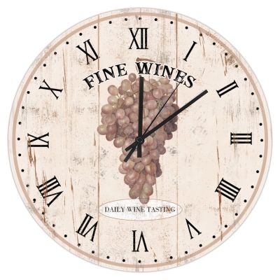 Natural Food Hanging Clock 12in Non-Ticking Sweep Natural Food Wood Wall Clock Grape Fine Wine Coastal Style Fruit Pattern Funky Novelty Summer Wall Art for Half Bath Homeschool Pool