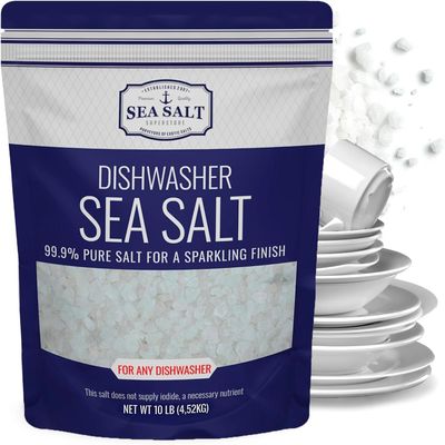 Dishwasher Salt, Natural Water Softener Salt, Food Grade Coarse Sea Salt Compatible with Miele, Thermador, Whirlpool, & Bosch Dishwasher, 10 lb