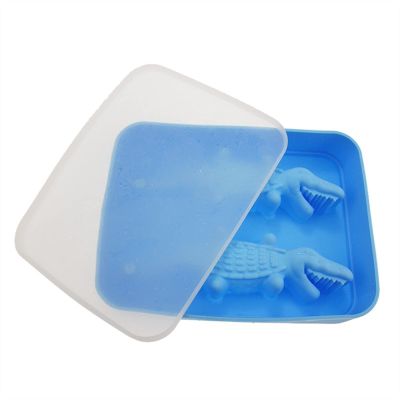 Ice Cube Tray 3D Alligator Ice Cube Tray Silicone Ice Mold with Lid 2 Hole Silicone Ice Cube Maker Chocolate Mold Kitchen Tool Ice Cube Mold (Color : Blue)