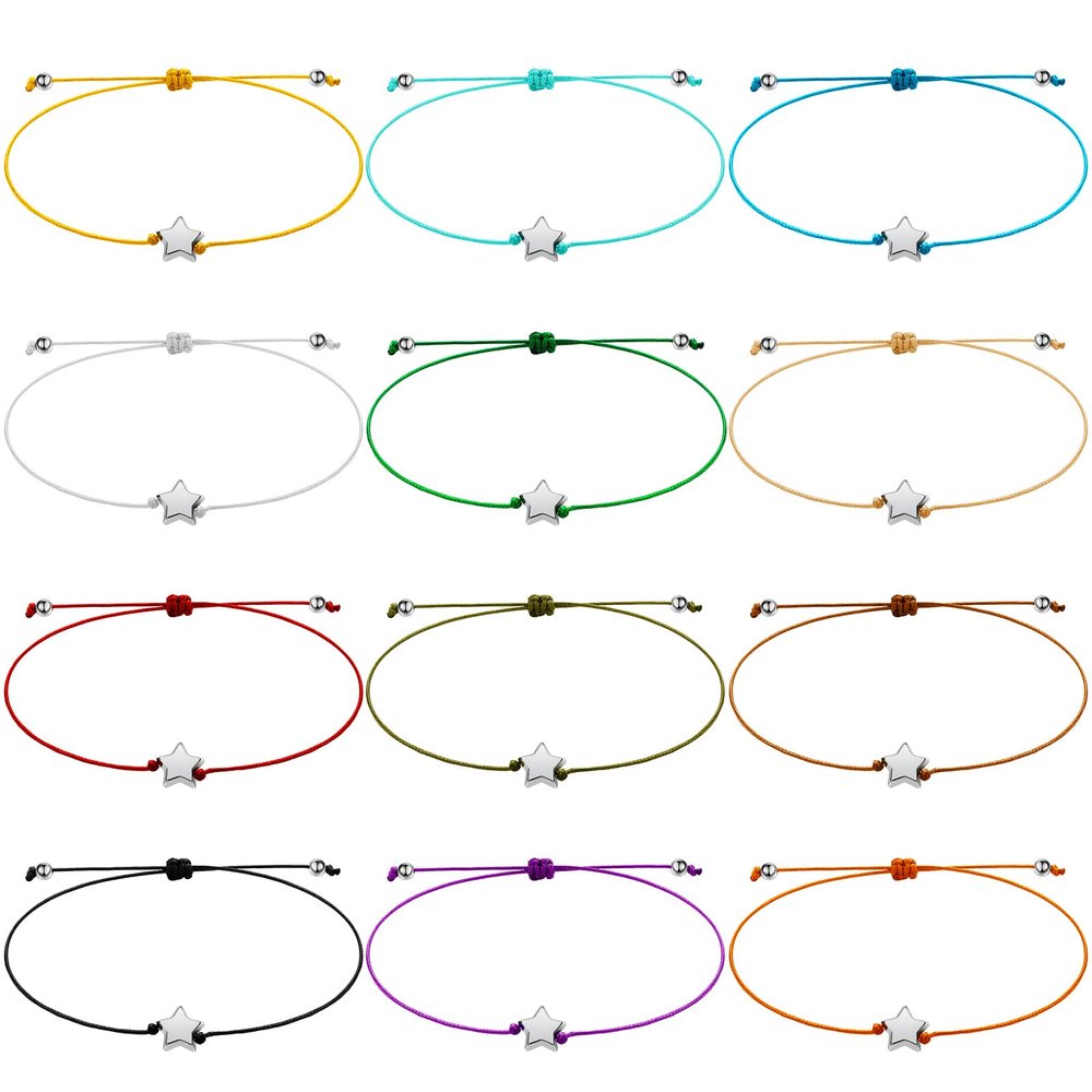 Sureio 24 Pcs Star Friendship Bracelets Bulk Adjustable Bracelets Back to School Valentines Christmas Jewelry Team Wish Gifts for Women Girls Teens Friendship