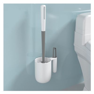TOMYEUS Toilet Brush Toilet Brush Holder Household Wall-Mounted Toilet Bowl Brush Punch-Free Bathroom 360 No Dead Angle Cleaning Brush Set Deep Cleaning Brush (Color : White)