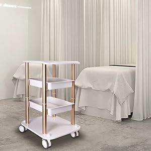 AKaSping 3-Tier Rolling Cart, Pink, 27.55in x 18.89in x 14.96in, ABS and Aluminum Metal, Waterproof, Easy Assembly, Multipurpose Storage, 150kg Capacity