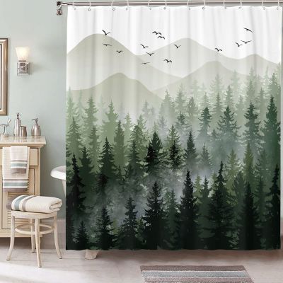 Accnicc 78 Inch Long Green Misty Forest Shower Curtain Ombre Sage Green White Mountain Pine Tree Waterproof Fabric Shower Curtains for Bathroom Nature Woodland Decorative Modern Bath Curtain Decor