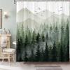 Accnicc 78 Inch Long Green Misty Forest Shower Curtain Ombre Sage Green White Mountain Pine Tree Waterproof Fabric Shower Curtains for Bathroom Nature Woodland Decorative Modern Bath Curtain Decor view 1