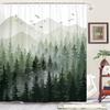 Accnicc 78 Inch Long Green Misty Forest Shower Curtain Ombre Sage Green White Mountain Pine Tree Waterproof Fabric Shower Curtains for Bathroom Nature Woodland Decorative Modern Bath Curtain Decor view 3