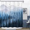 Accnicc 84 Inch Extra Long Blue Misty Forest Shower Curtain Set Ombre Navy Blue Mountain Pine Tree Waterproof Fabric Shower Curtains for Bathroom Nature Woodland Decorative Modern Bath Curtain Decor view 3