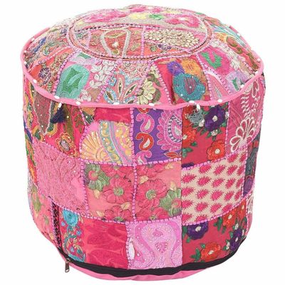 Indian Pouffe Ottoman Cover Bohemian Vintage Patchwork Indian Pouffe Foot Stool (18" x 18" x 14" Inch)