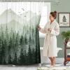 Accnicc 84 Inch Extra Long Green Misty Forest Shower Curtain Ombre Sage Green Mountain Pine Tree Waterproof Fabric Shower Curtains for Bathroom Nature Woodland Decorative Modern Bath Curtain Decor view 2