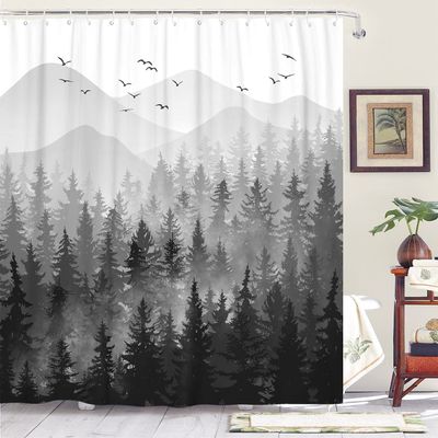 Accnicc 78 Inch Long Black and White Misty Forest Shower Curtain Ombre Dark Gray Mountain Pine Tree Waterproof Fabric Shower Curtains for Bathroom Grey Nature Woodland Decorative Bath Curtain Decor
