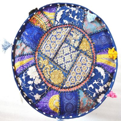 Footrest Pouffe Handmade Moroccan Pouf Leather Ottoman Poufe Cover (18" x 18" x 14" Inch)