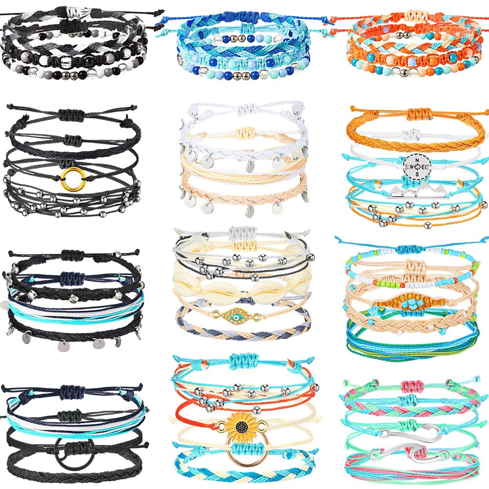 Remerry 42 Pcs Sunflower Bracelets Friendship Bracelets Adjustable Handmade Braided Rope Cute Summer Beach Surfer Wave Jewelry for Women Galentine's Day