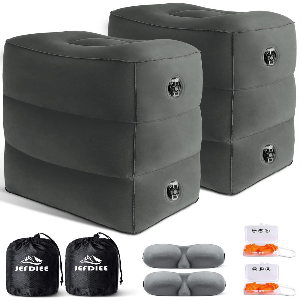 JefDiee Inflatable Foot Rest Pillow, Kids Airplane Bed, Adjustable 3 Layers Height Leg Rest Pillow, Airplane Travel Essentials Great for Airplane, Office, Home, Trains, Cars