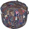 Indian Pouffe Floor Ottoman Pouffe Cotton Patchwork Embroidered Decor Seating (18" x 18" x 14" Inch) view 1