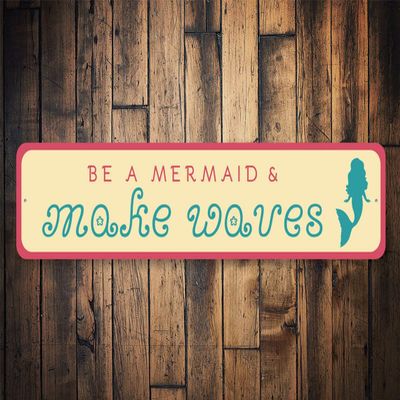 ANWND Make Waves Sign, Ocean Wave Decor, Beach Cottage, Mermaid Gift, Ocean Gift, Sea Decor, Ocean Decor, Decor Street Wall Decor Vintage Metal Tin Sign Surf Signs 6x16in