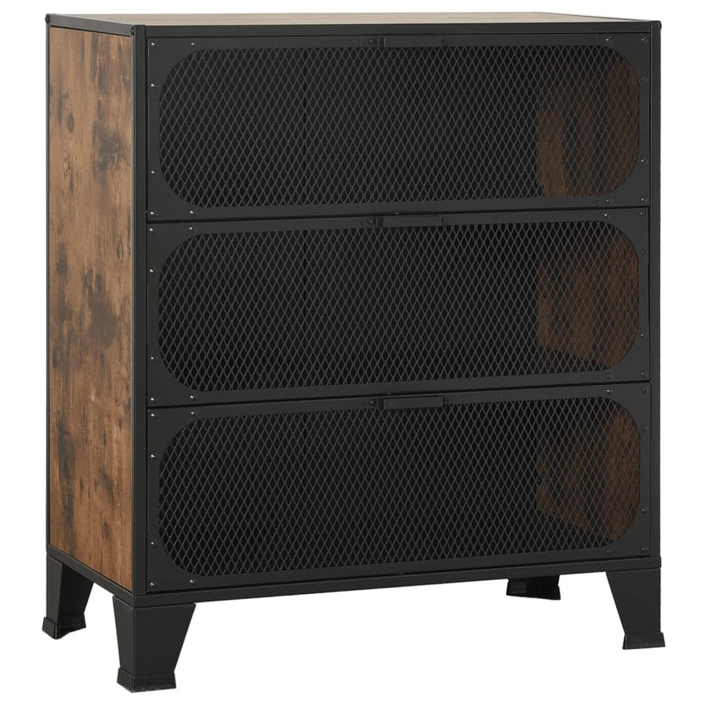 Tidyard Compact Storage Cabinet, Rustic Brown Metal and MDF Wall Mounted Shelf Unit with Multiple Compartments, 28.3x14.2x32.3 Inches for Living Room, Office, Bedroom Organization