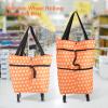 Pilipane Oxford Cloth Material Foldable Purpose Wheel Rolling Shopping Bag(Orange dots)(Orange), Rolling Shopping Bag, Rolling Shopping Bag, Oxford Cloth Material Foldabwheel Rolling Shopping Bag rol view 4