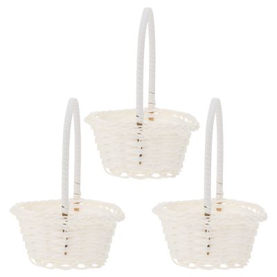 Kisangel White Wicker Easter Basket 6X4X3 Inch Small Flower Girl Basket with Handle for Wedding Party Favor and Home Decor
