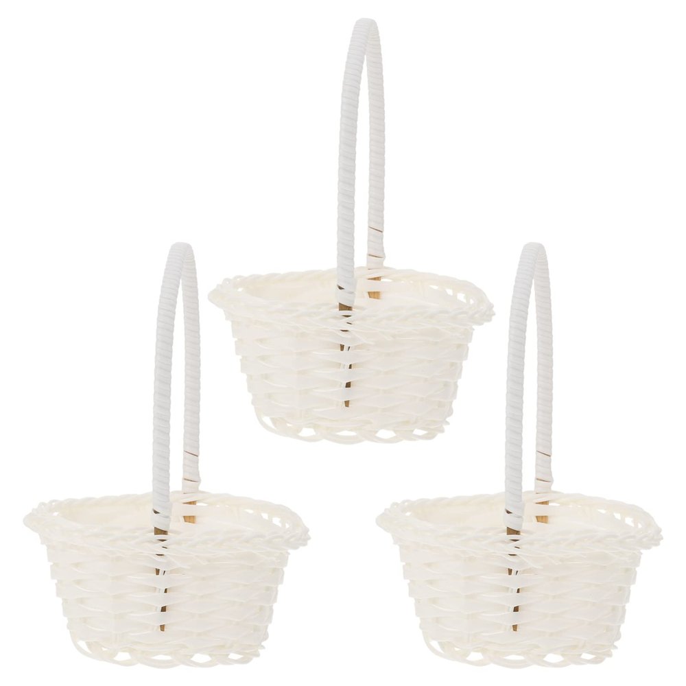Kisangel White Wicker Easter Basket 6X4X3 Inch Small Flower Girl Basket with Handle for Wedding Party Favor and Home Decor